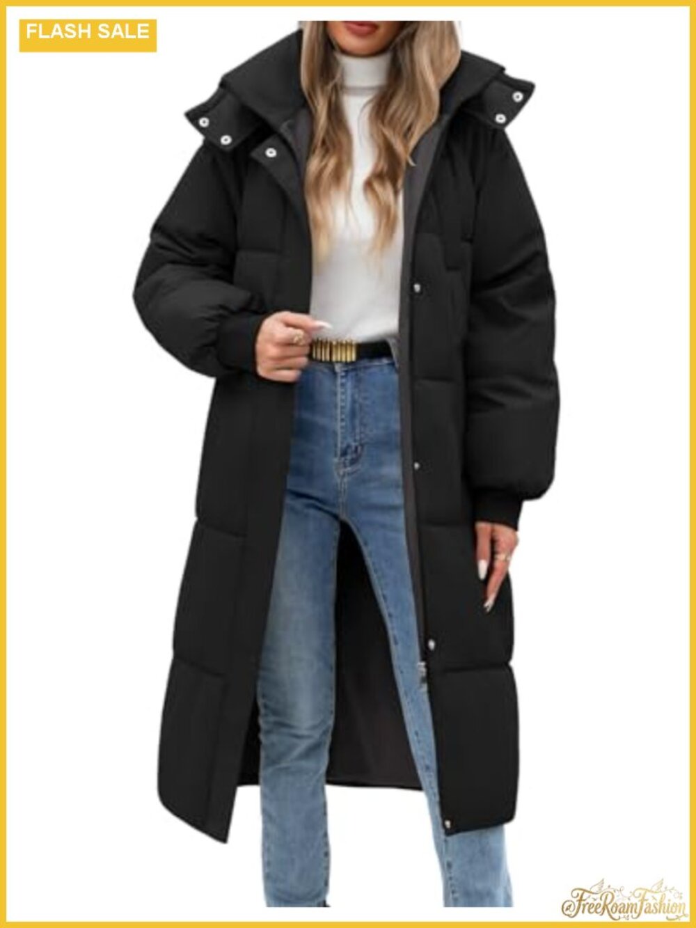 Women Long Puffer Coat Hooded Down Parka Zip Winter Warm Quilted Jacket